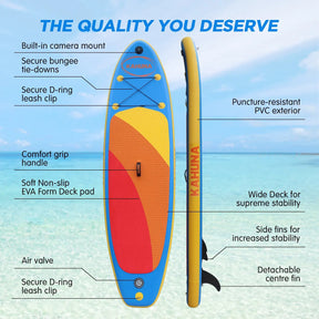 Kahuna Hana 10FT Inflatable Stand Up Paddle Board Set - Non-Slip iSUP Paddleboard with Backpack Paddle Pump Leash - SportZone.co.nz