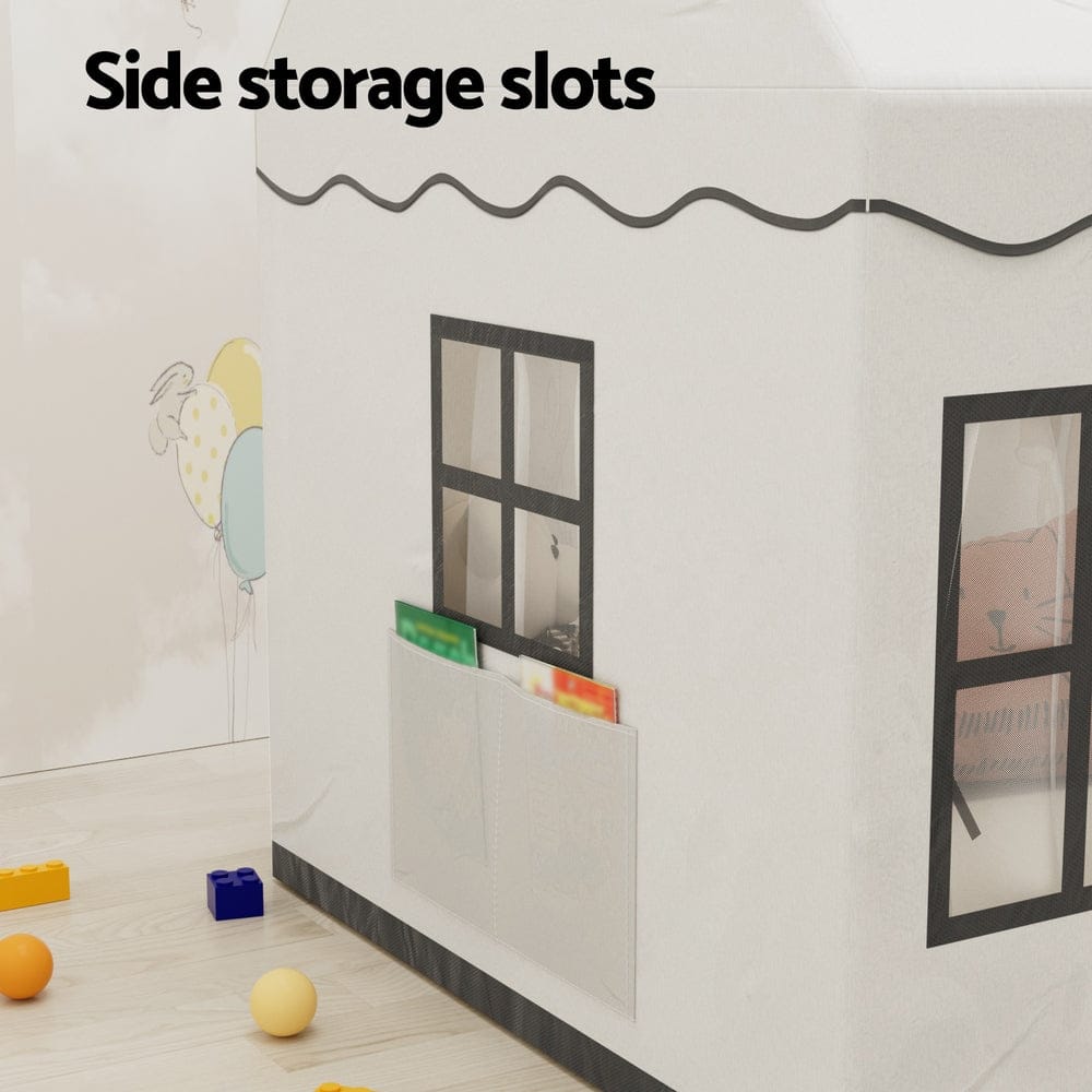 Keezi Kids Play Tent Playhouse Castle with String Lights Floor Mat Side Pocket - SportZone.co.nz