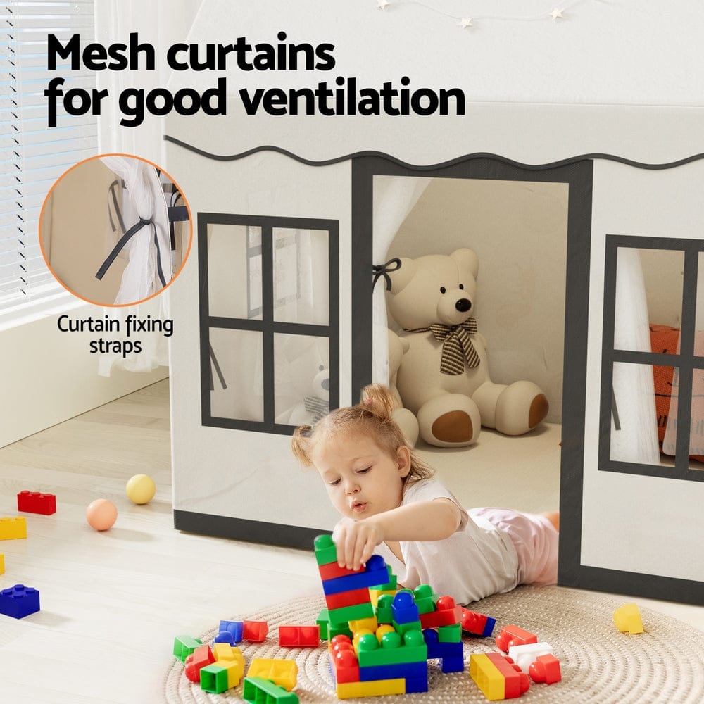 Keezi Kids Play Tent Playhouse Castle with String Lights Floor Mat Side Pocket - SportZone.co.nz