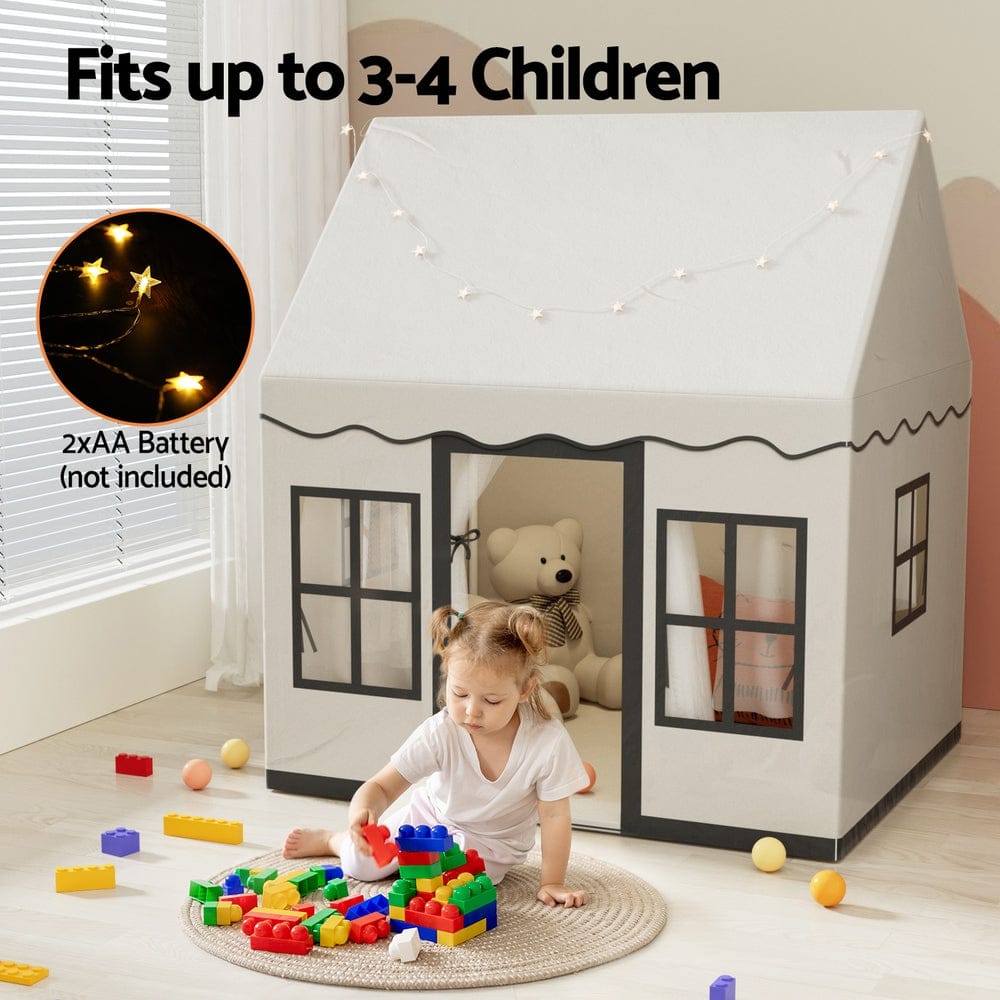 Keezi Kids Play Tent Playhouse Castle with String Lights Floor Mat Side Pocket - SportZone.co.nz