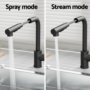Kitchen Mixer Tap Pull Out Rectangle 2 Mode Sink Basin Faucet Swivel WELS Black - SportZone.co.nz