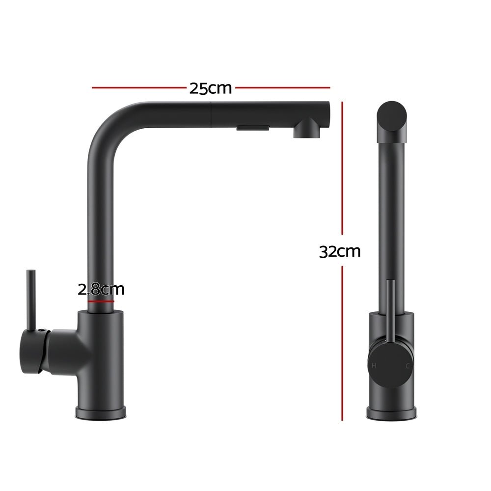 Kitchen Mixer Tap Pull Out Rectangle 2 Mode Sink Basin Faucet Swivel WELS Black - SportZone.co.nz