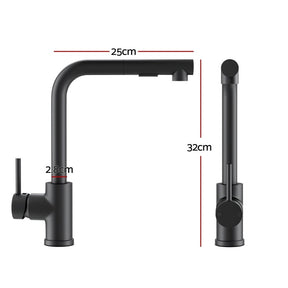 Kitchen Mixer Tap Pull Out Rectangle 2 Mode Sink Basin Faucet Swivel WELS Black - SportZone.co.nz