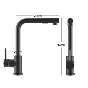 Kitchen Mixer Tap Pull Out Rectangle 2 Mode Sink Basin Faucet Swivel WELS Black - SportZone.co.nz