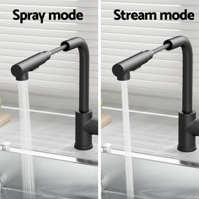 Kitchen Mixer Tap Pull Out Rectangle 2 Mode Sink Basin Faucet Swivel WELS Black - SportZone.co.nz