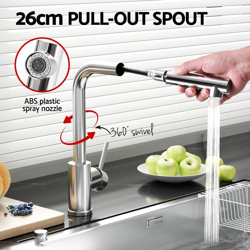 Kitchen Mixer Tap Pull Out Rectangle 2 Mode Sink Basin Faucet Swivel WELS Chrome - SportZone.co.nz