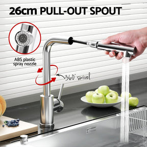 Kitchen Mixer Tap Pull Out Rectangle 2 Mode Sink Basin Faucet Swivel WELS Chrome - SportZone.co.nz
