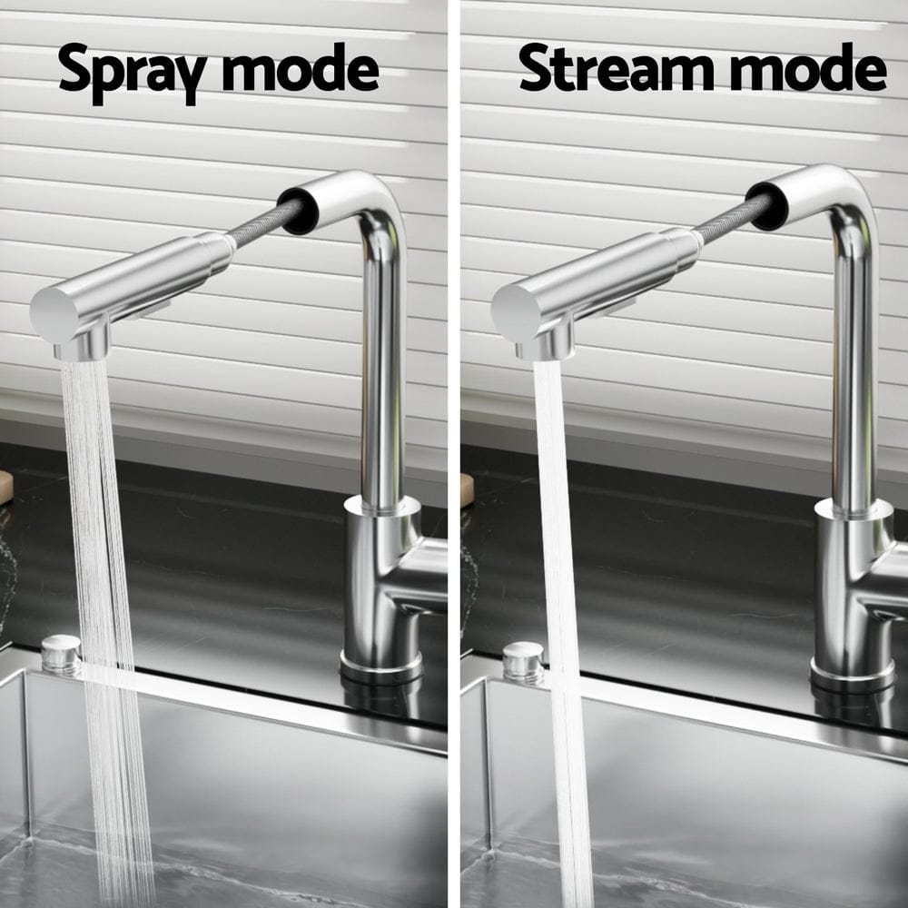 Kitchen Mixer Tap Pull Out Rectangle 2 Mode Sink Basin Faucet Swivel WELS Chrome - SportZone.co.nz