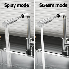 Kitchen Mixer Tap Pull Out Rectangle 2 Mode Sink Basin Faucet Swivel WELS Chrome - SportZone.co.nz