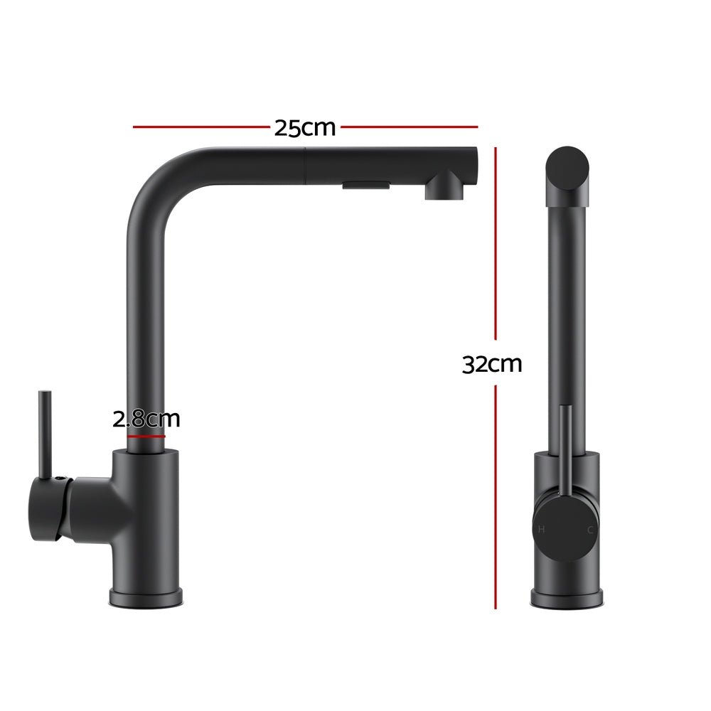 Kitchen Mixer Tap Pull Out Round 2 Mode Sink Basin Faucet Swivel WELS Black - SportZone.co.nz