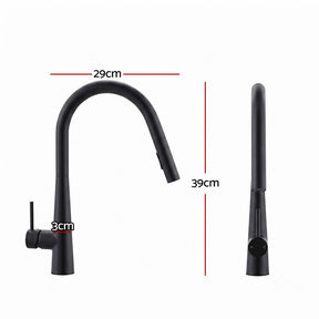 Kitchen Mixer Tap Pull Out Round 2 Mode Sink Basin Faucet Swivel WELS Black - SportZone.co.nz