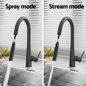Kitchen Mixer Tap Pull Out Round 2 Mode Sink Basin Faucet Swivel WELS Black - SportZone.co.nz