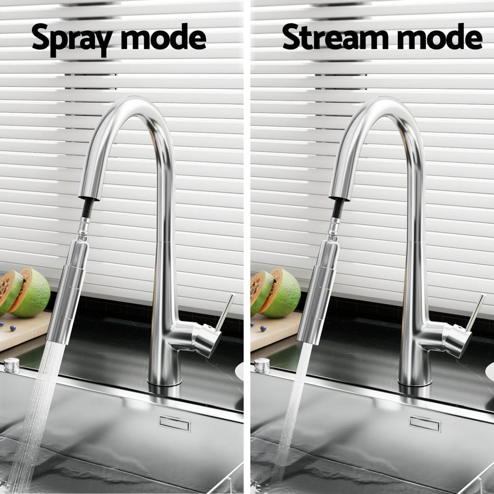 Kitchen Mixer Tap Pull Out Round 2 Mode Sink Basin Faucet Swivel WELS Chrome - SportZone.co.nz