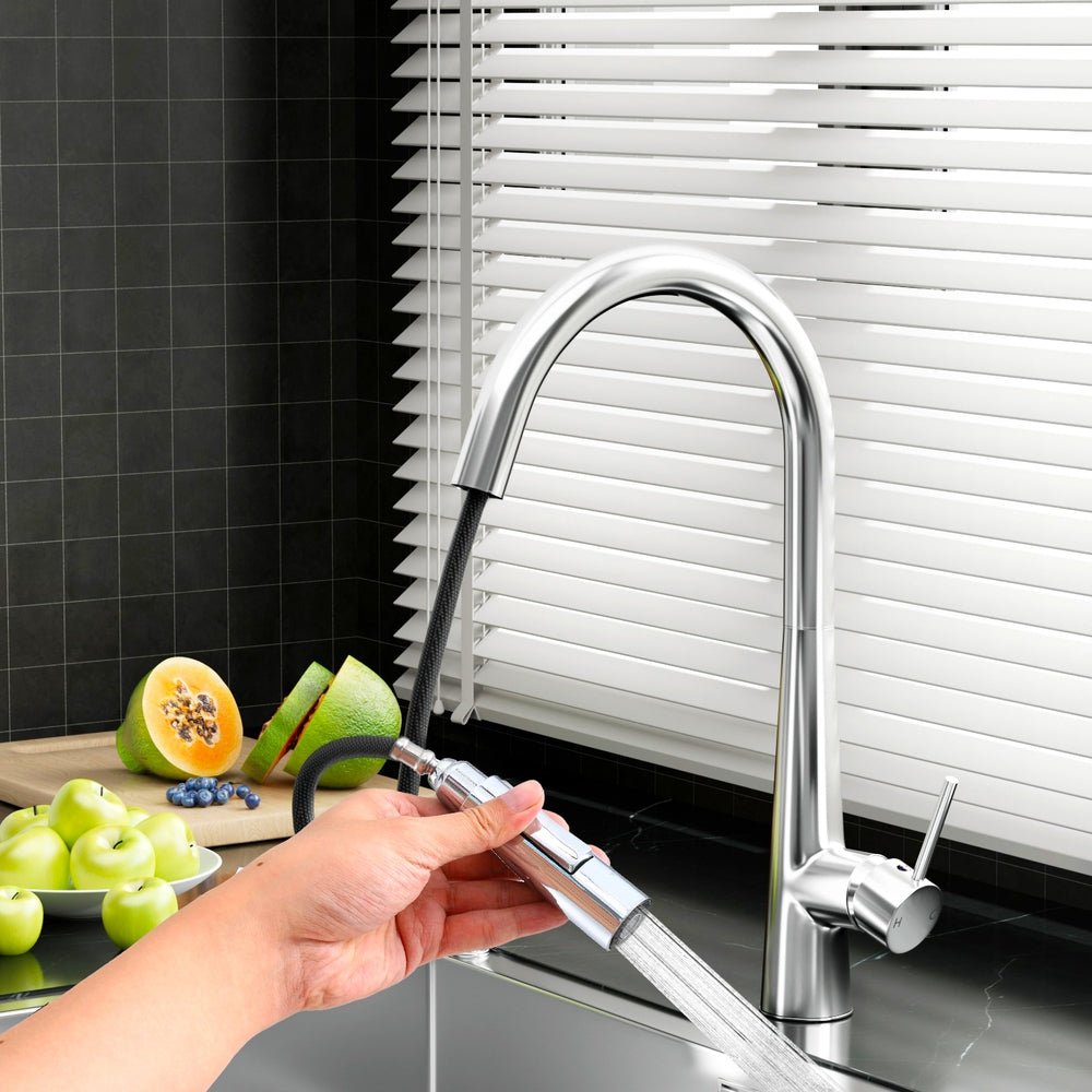 Kitchen Mixer Tap Pull Out Round 2 Mode Sink Basin Faucet Swivel WELS Chrome - SportZone.co.nz