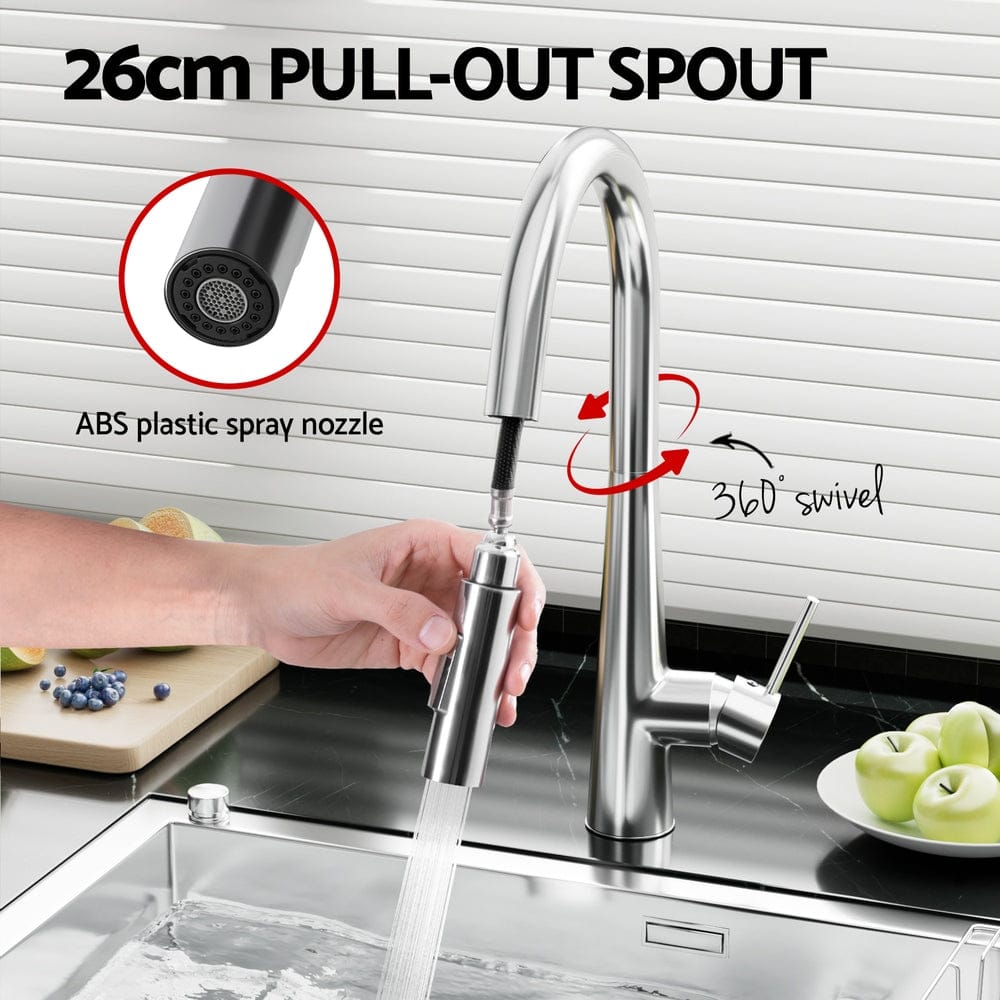 Kitchen Mixer Tap Pull Out Round 2 Mode Sink Basin Faucet Swivel WELS Chrome - SportZone.co.nz