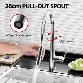 Kitchen Mixer Tap Pull Out Round 2 Mode Sink Basin Faucet Swivel WELS Chrome - SportZone.co.nz