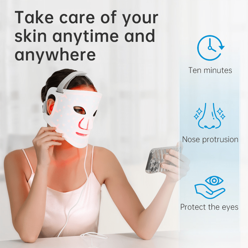 LED Light Therapy Face Mask – 98 LEDs, 4 Colour Modes, USB Rechargeable - SportZone.co.nz