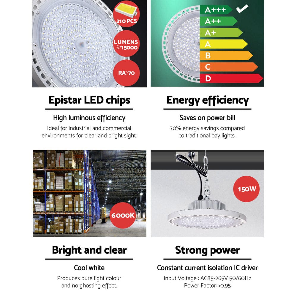 Leier LED High Bay Lights 150W UFO Industrial Shed Warehouse Factory Lamp White - SportZone.co.nz