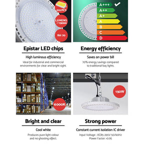 Leier LED High Bay Lights 150W UFO Industrial Shed Warehouse Factory Lamp White - SportZone.co.nz
