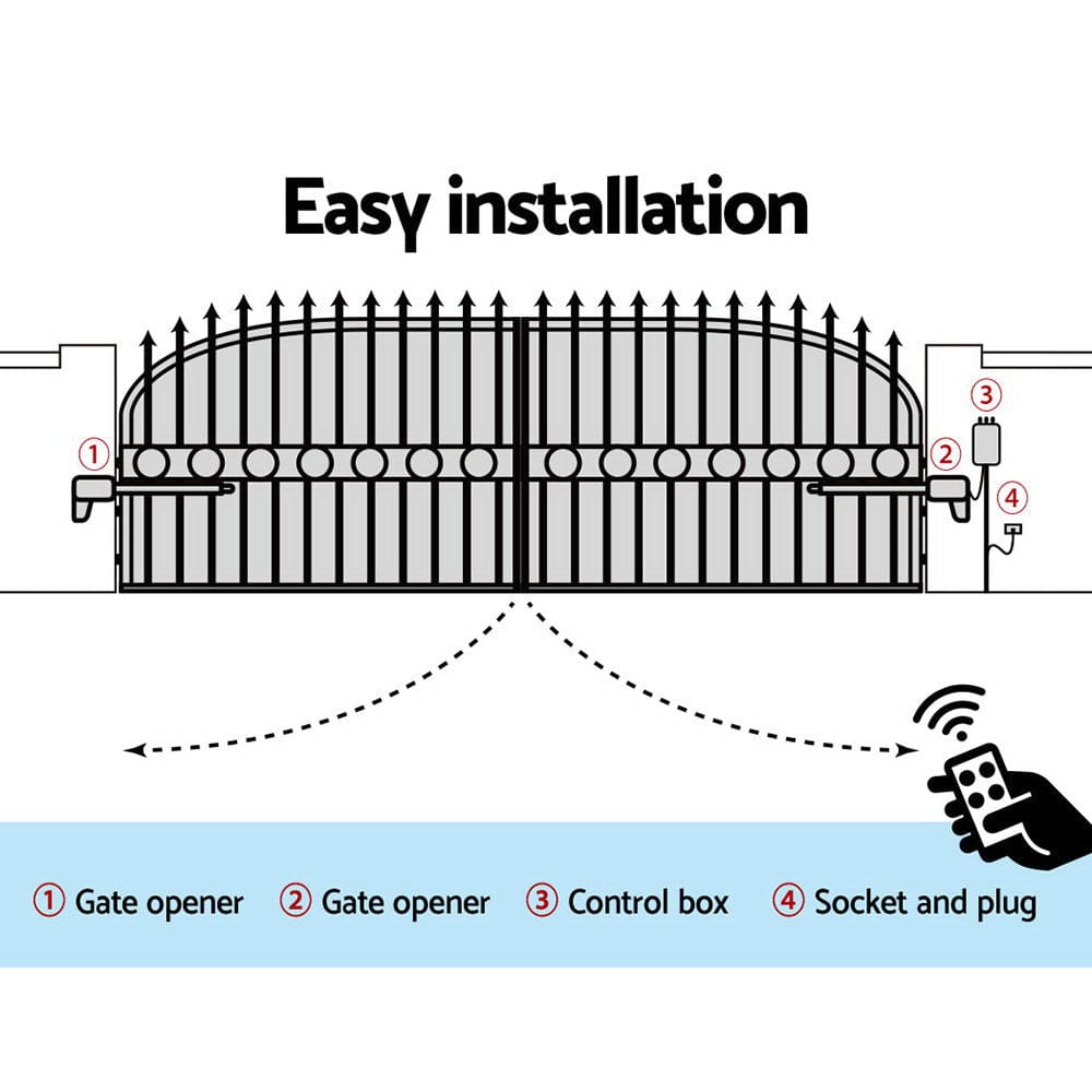 LockMaster Automatic Electric Gate Opener Double Swing Remote Control Kit 800KG - SportZone.co.nz