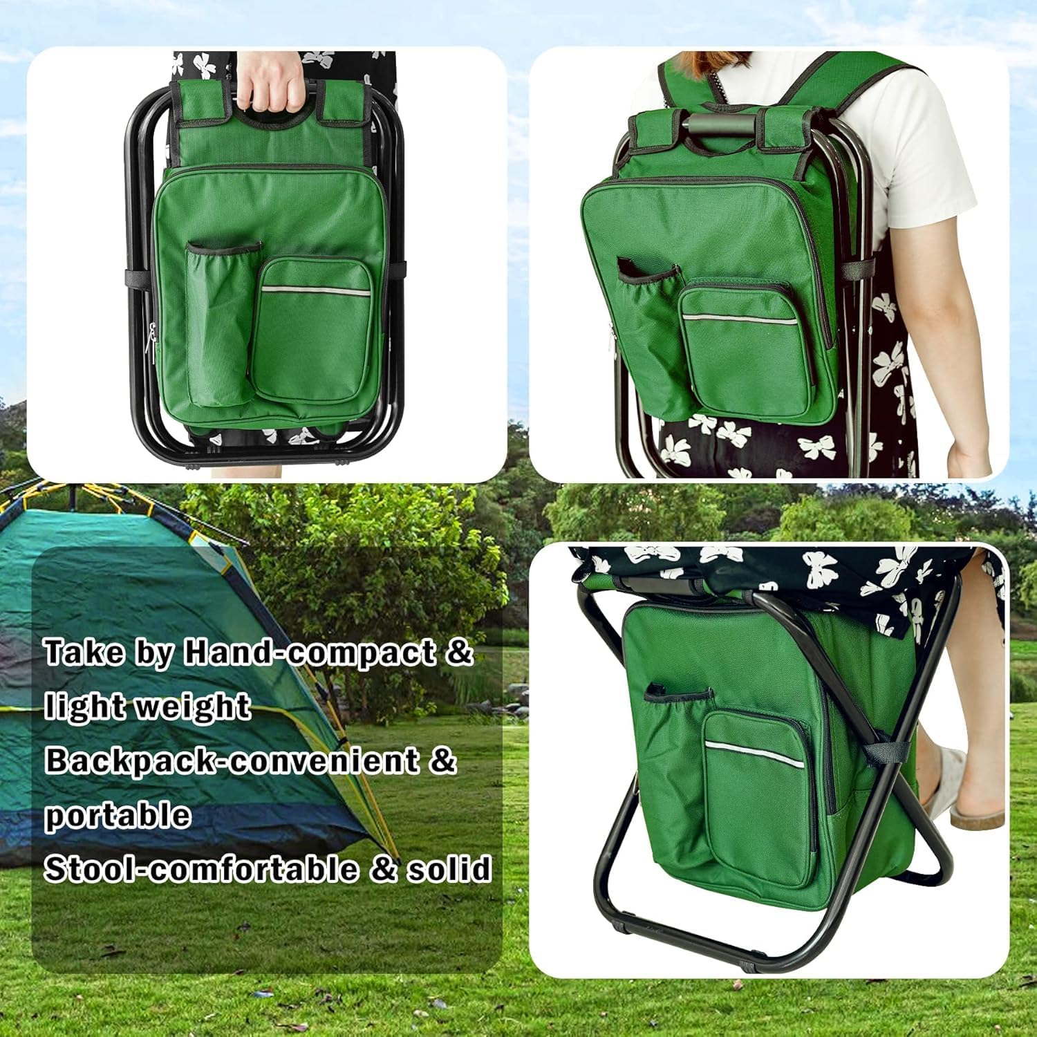 Military Green Folding Camping Chair - Portable, Compact, Adjustable with Fishing Rod Holder - SportZone.co.nz