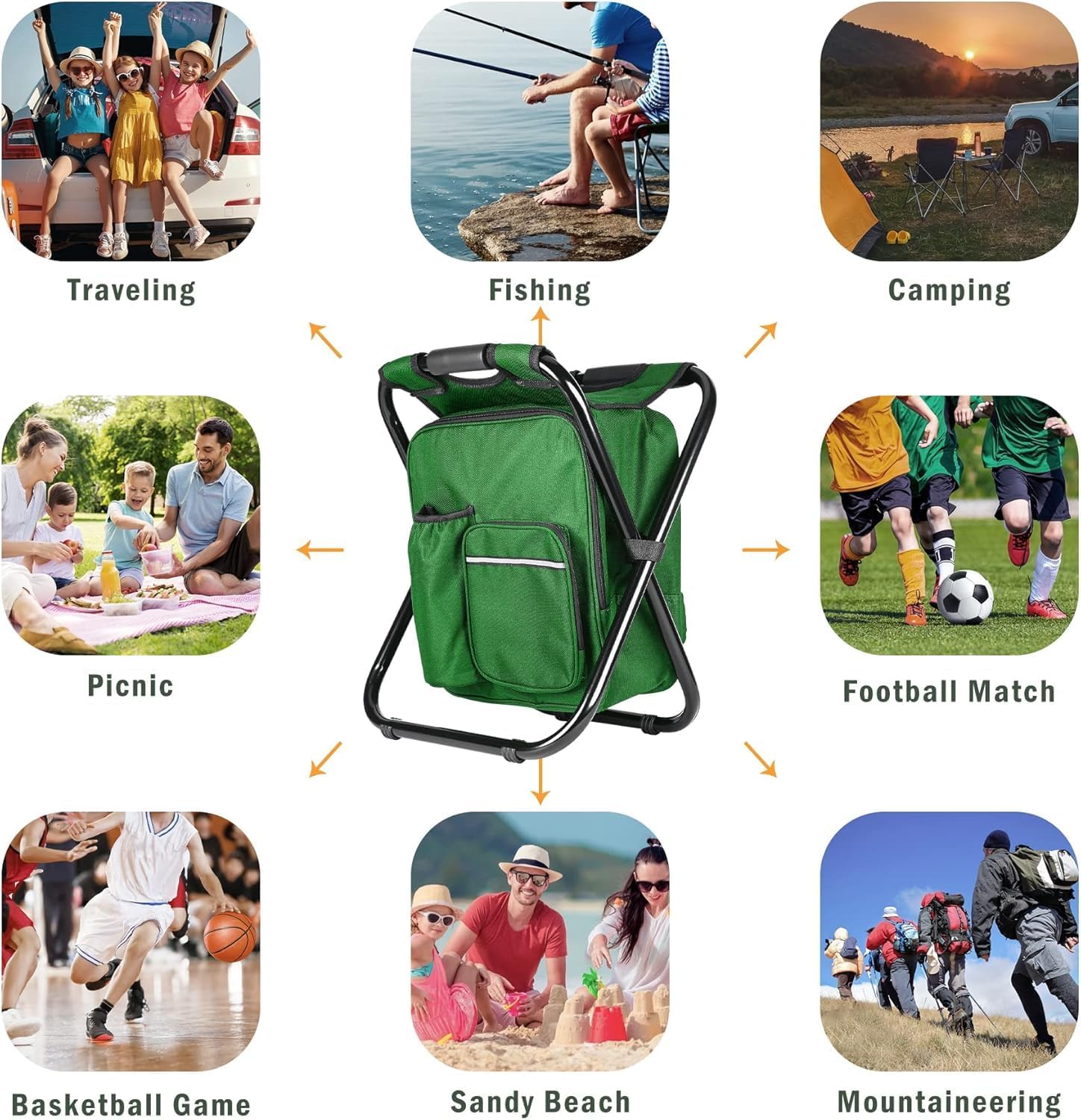 Military Green Folding Camping Chair - Portable, Compact, Adjustable with Fishing Rod Holder - SportZone.co.nz