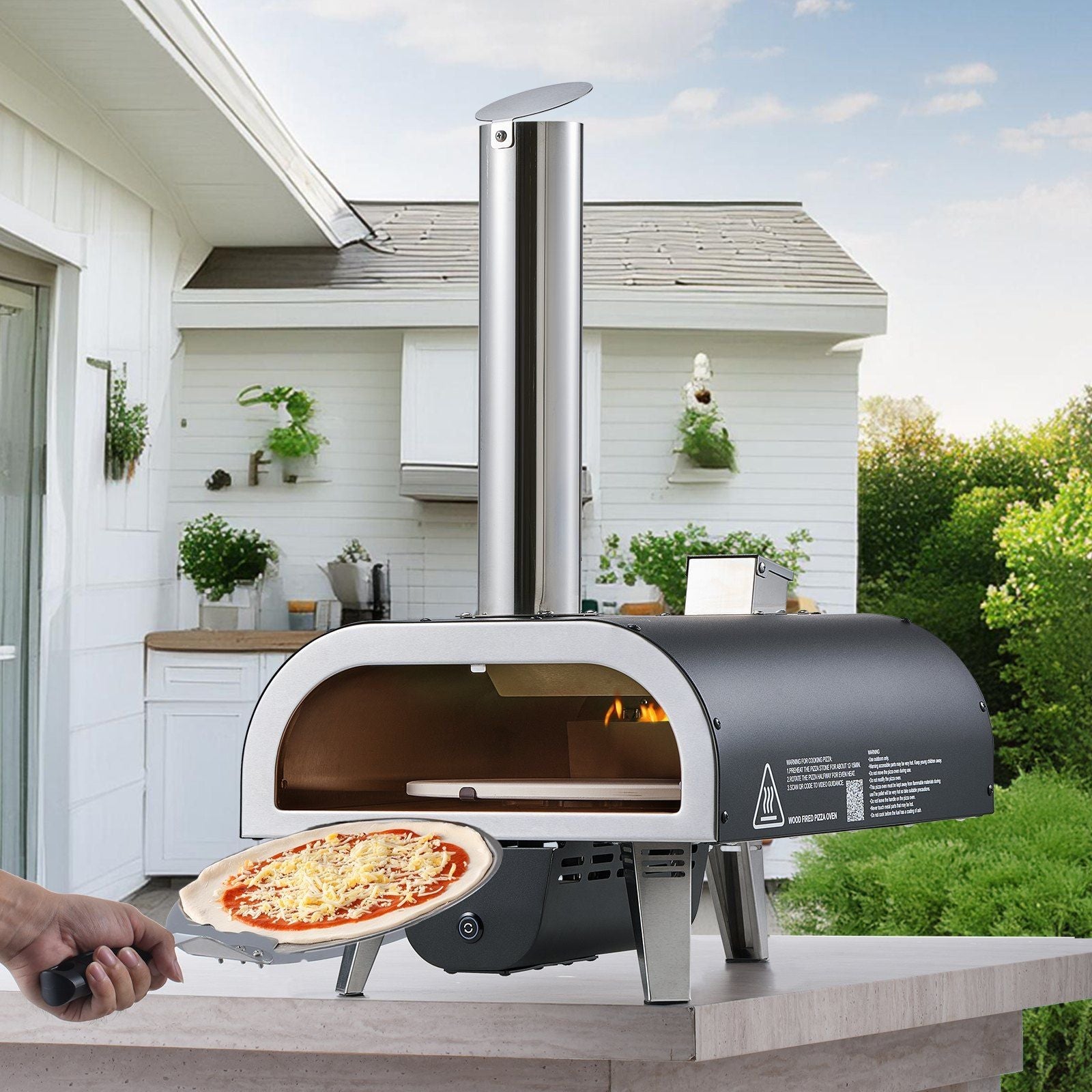Outdoor Pizza Oven, 12 in Wood Fired Pizza Ovens, Pellet Pizza-Stove with Thermometer & Electric Rotation, Portable Pizza-Maker for Outside Backyard Patio Camping, Pizza-Stone, Carry Bag, Shovel - SportZone.co.nz