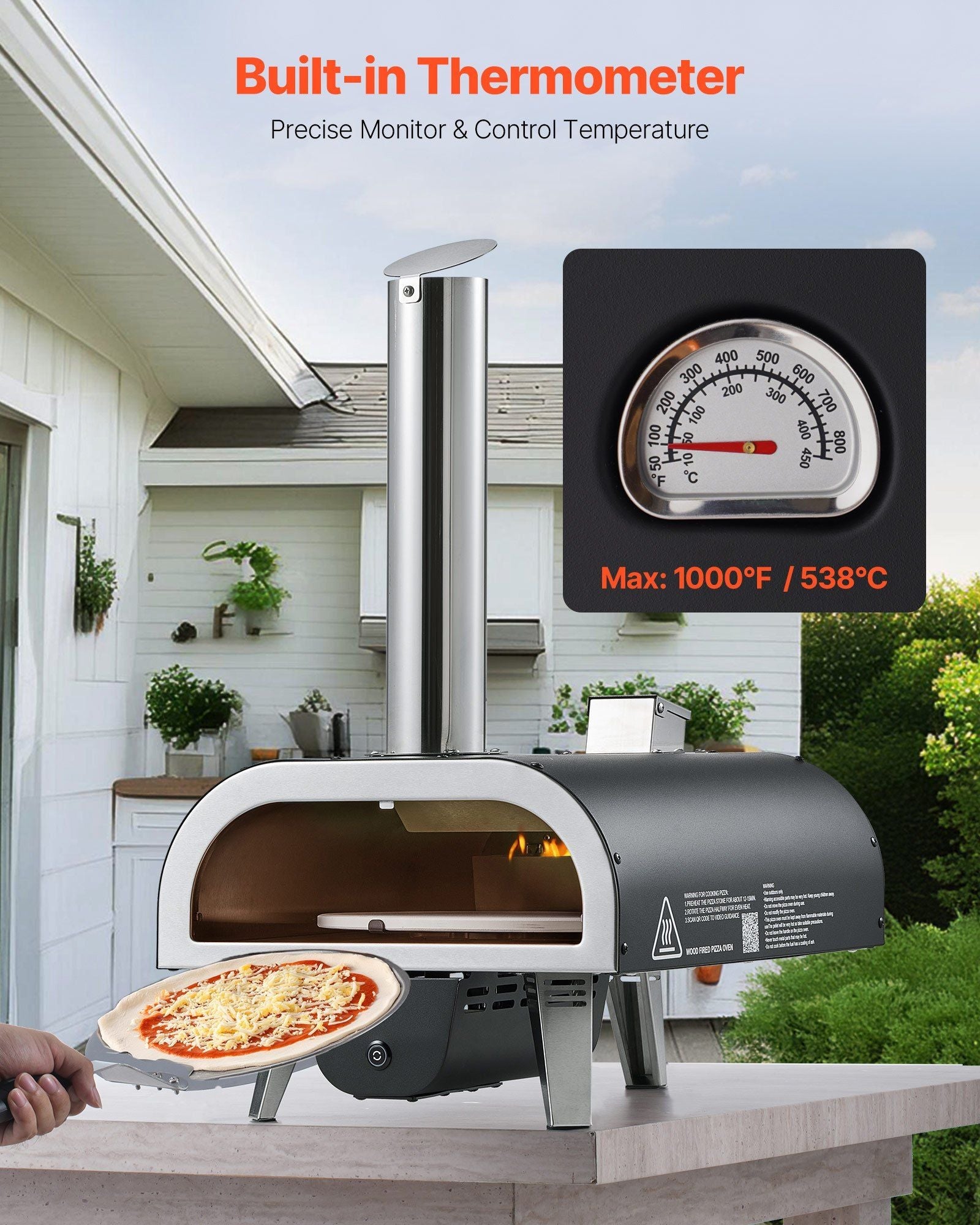 Outdoor Pizza Oven, 12 in Wood Fired Pizza Ovens, Pellet Pizza-Stove with Thermometer & Electric Rotation, Portable Pizza-Maker for Outside Backyard Patio Camping, Pizza-Stone, Carry Bag, Shovel - SportZone.co.nz