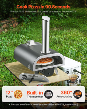 Outdoor Pizza Oven, 12 in Wood Fired Pizza Ovens, Pellet Pizza-Stove with Thermometer & Electric Rotation, Portable Pizza-Maker for Outside Backyard Patio Camping, Pizza-Stone, Carry Bag, Shovel - SportZone.co.nz