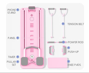Pink Multi - functional Core Training Board with Digital Timer and Resistance Bands Foldable Fitness Panel for Home Abdominal and Pilates Workouts Solution - SportZone.co.nz