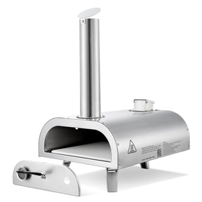Pizza Oven Outdoor, 12" Pellet Pizza Oven, Portable Pizza-Stove with Built-in Thermometer, Wood Fired Stainless Steel Pizza-Maker, for Backyard, Camping, Pizza-Stone, Shovel, Carry Bag, Silver - SportZone.co.nz