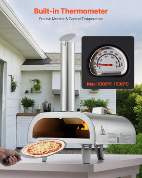 Pizza Oven Outdoor, 12" Pellet Pizza Oven, Portable Pizza-Stove with Built-in Thermometer, Wood Fired Stainless Steel Pizza-Maker, for Backyard, Camping, Pizza-Stone, Shovel, Carry Bag, Silver - SportZone.co.nz