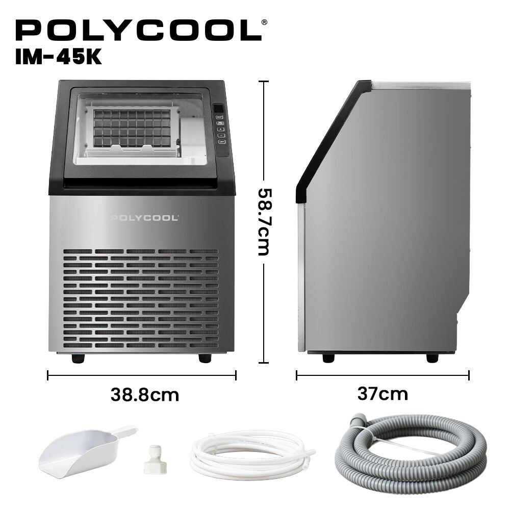 POLYCOOL Commercial Ice Maker 45kg/24hr | Self-Cleaning Ice Machine with Timer - SportZone.co.nz