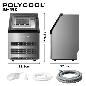 POLYCOOL Commercial Ice Maker 45kg/24hr | Self-Cleaning Ice Machine with Timer - SportZone.co.nz