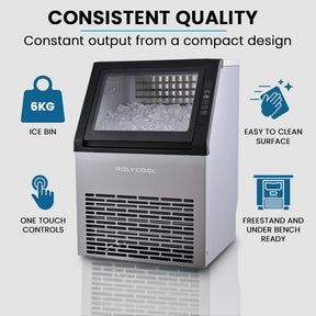 POLYCOOL Commercial Ice Maker 45kg/24hr | Self-Cleaning Ice Machine with Timer - SportZone.co.nz