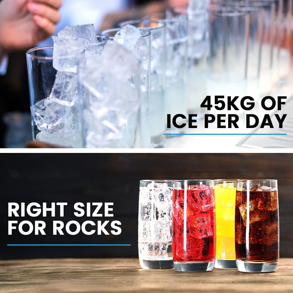 POLYCOOL Commercial Ice Maker 45kg/24hr | Self-Cleaning Ice Machine with Timer - SportZone.co.nz