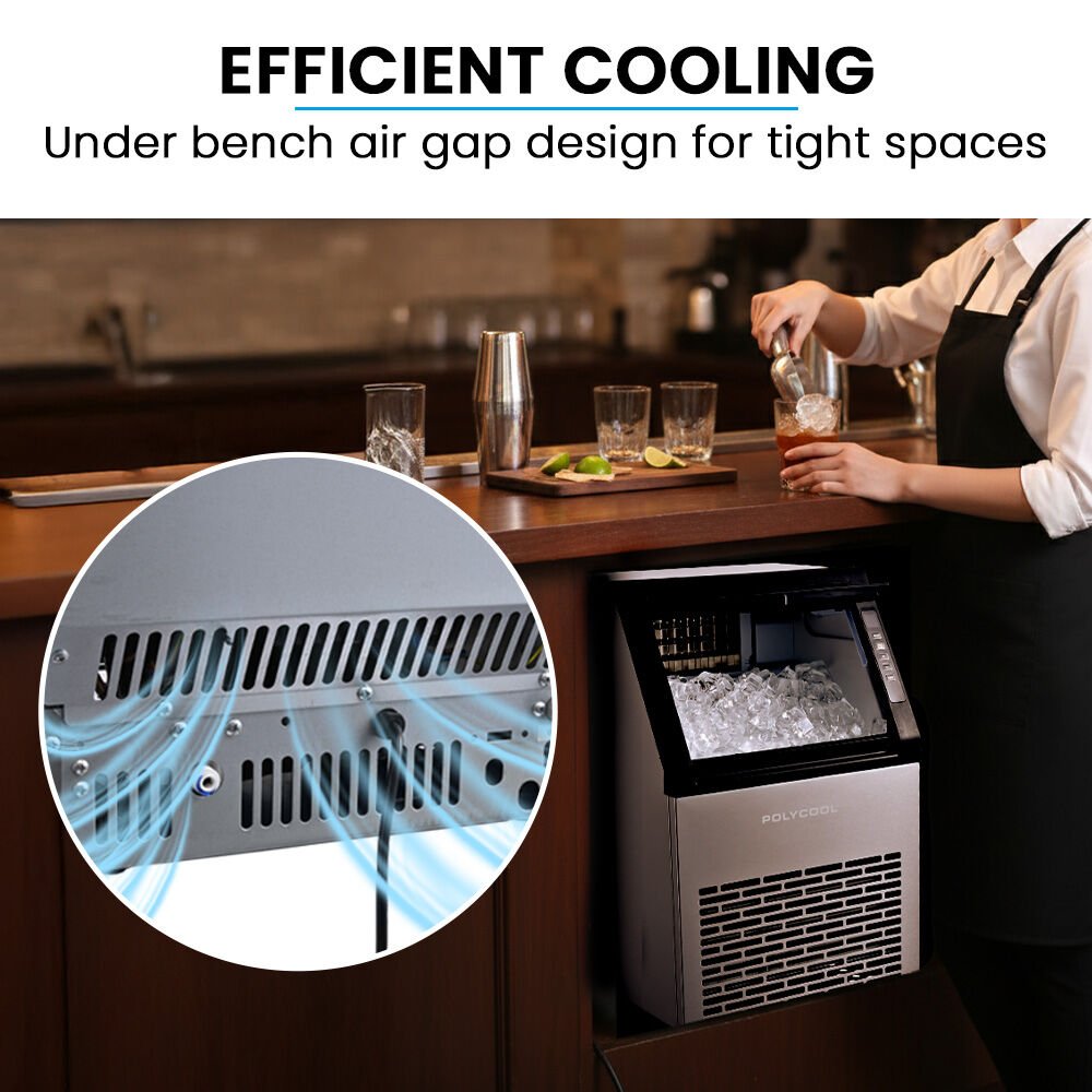 POLYCOOL Commercial Ice Maker 45kg/24hr | Self-Cleaning Ice Machine with Timer - SportZone.co.nz