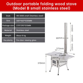 Portable Foldable Carbon Steel Firewood Stove: Ideal for Outdoor Courtyards, Camping, and Tents - SportZone.co.nz