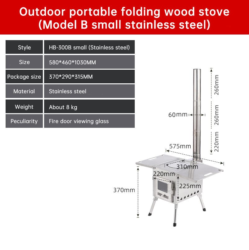 Portable Foldable Carbon Steel Firewood Stove: Ideal for Outdoor Courtyards, Camping, and Tents - SportZone.co.nz