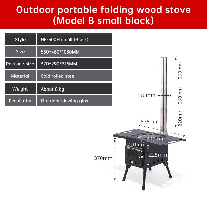 Portable Foldable Carbon Steel Firewood Stove: Ideal for Outdoor Courtyards, Camping, and Tents - SportZone.co.nz