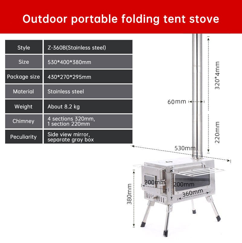 Portable Foldable Carbon Steel Firewood Stove: Ideal for Outdoor Courtyards, Camping, and Tents - SportZone.co.nz