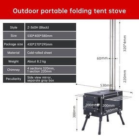 Portable Foldable Carbon Steel Firewood Stove: Ideal for Outdoor Courtyards, Camping, and Tents - SportZone.co.nz