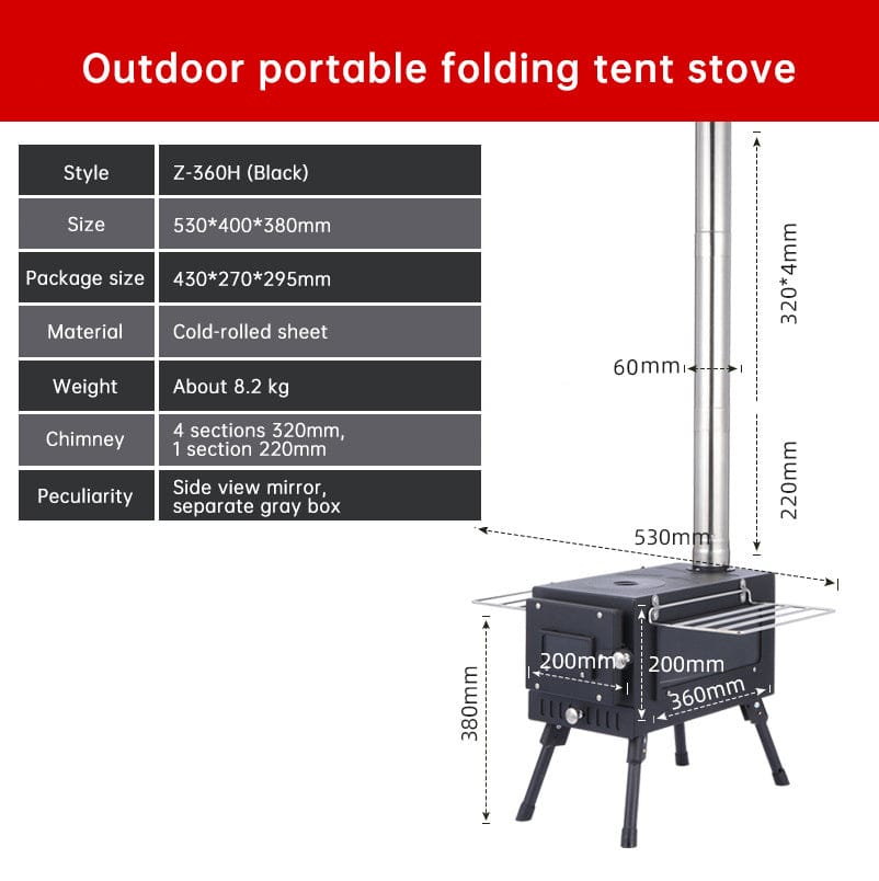 Portable Foldable Carbon Steel Firewood Stove: Ideal for Outdoor Courtyards, Camping, and Tents - SportZone.co.nz