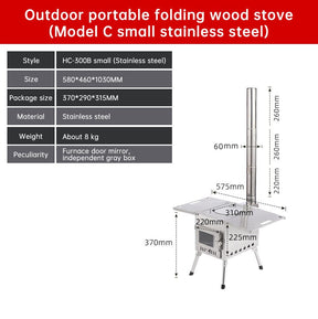 Portable Foldable Carbon Steel Firewood Stove: Ideal for Outdoor Courtyards, Camping, and Tents - SportZone.co.nz