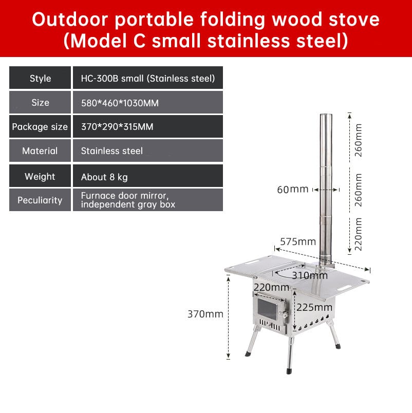 Portable Foldable Carbon Steel Firewood Stove: Ideal for Outdoor Courtyards, Camping, and Tents - SportZone.co.nz