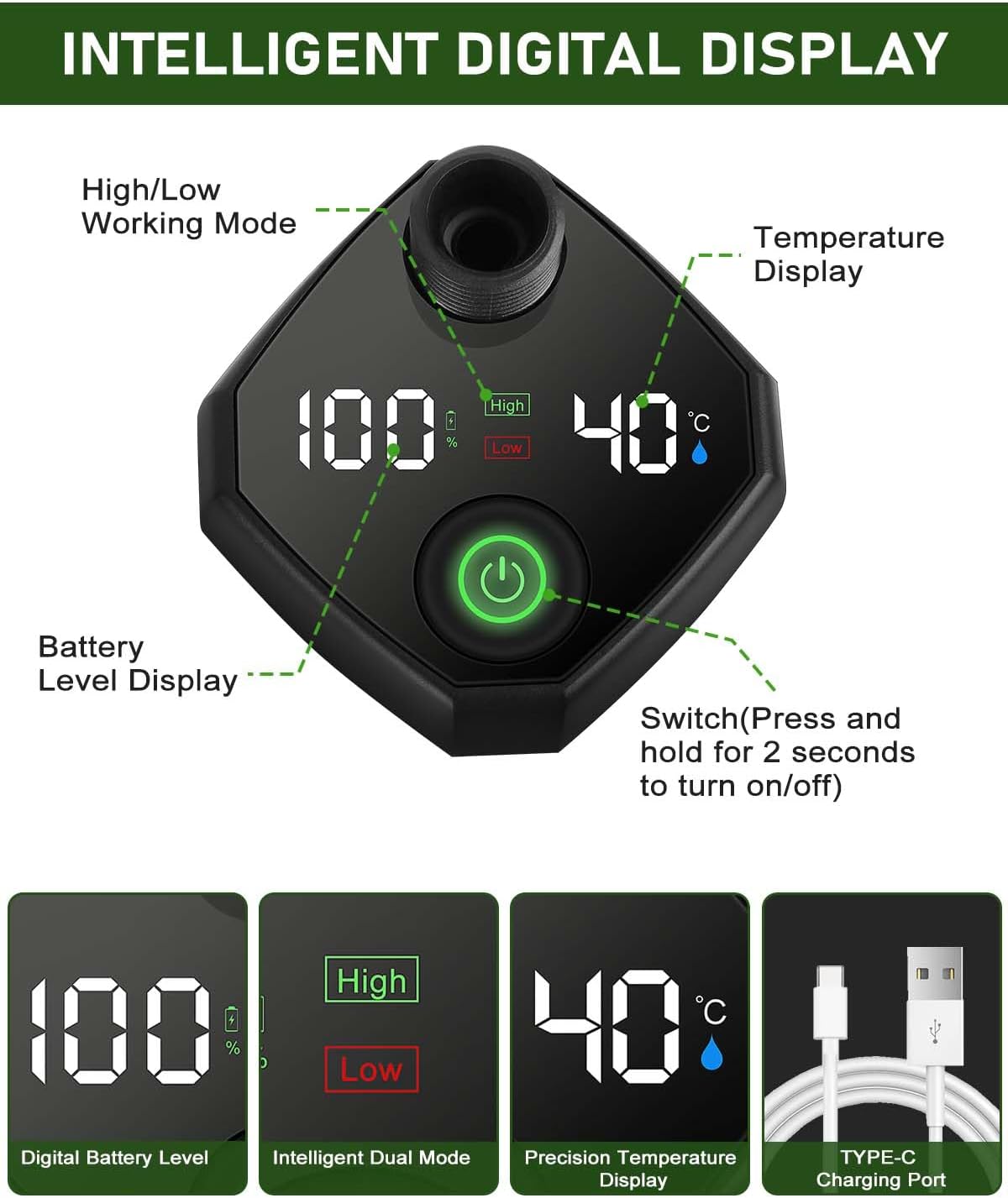 Portable Shower Pump with Rechargeable 6000mAh Battery - Outdoor Shower IPX7 Waterproof - With Temperature Display - Suitable for Camping, Car Washing and Pet Washing (Gray) - SportZone.co.nz