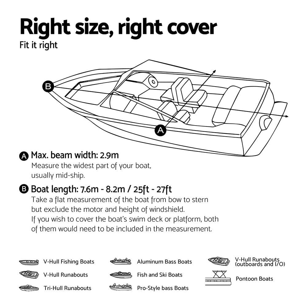 Seamanship Boat Cover 25 - 27ft Trailerable Jumbo Marine 600D Heavy Duty Black - SportZone.co.nz