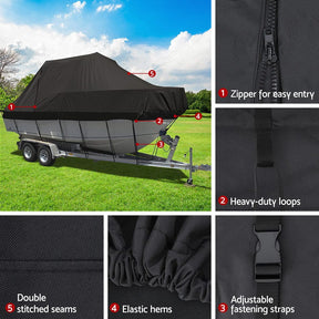 Seamanship Boat Cover 25 - 27ft Trailerable Jumbo Marine 600D Heavy Duty Black - SportZone.co.nz
