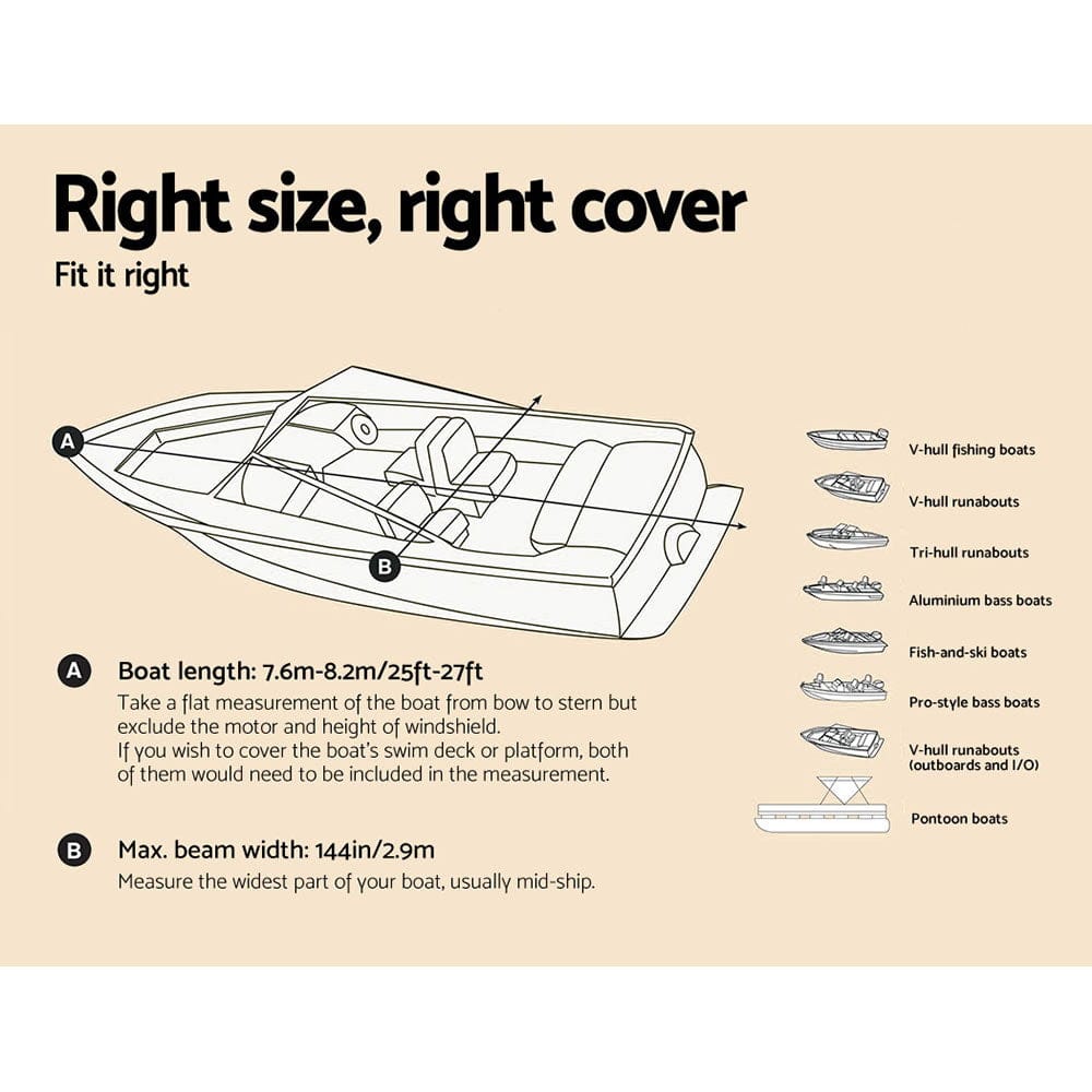 Seamanship Boat Cover 25 - 27ft Trailerable Jumbo Marine 600D Heavy Duty Grey - SportZone.co.nz