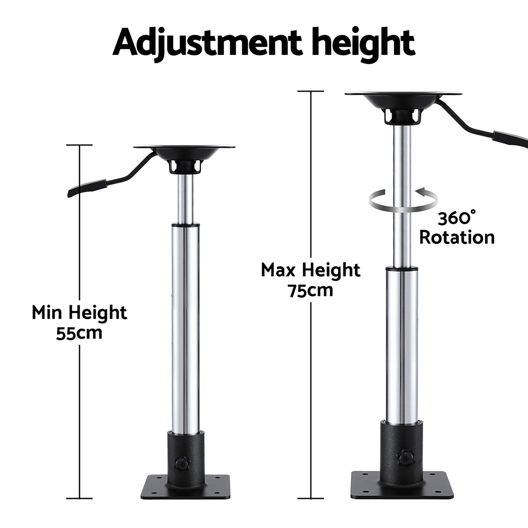 Seamanship Boat Seat Pedestal 55–75cm Adjustable Gas Lift 360 Degrees Swivel 2 Pack - SportZone.co.nz
